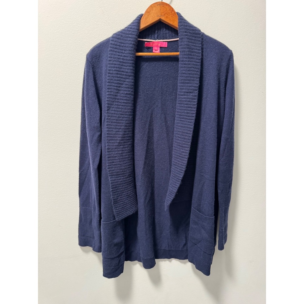 Lilly Pulitzer Navy Blue Norwood 100% Cashmere Open Front Cardigan Medium